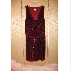 Cache Red Burgundy Draped Sequin Dress 2